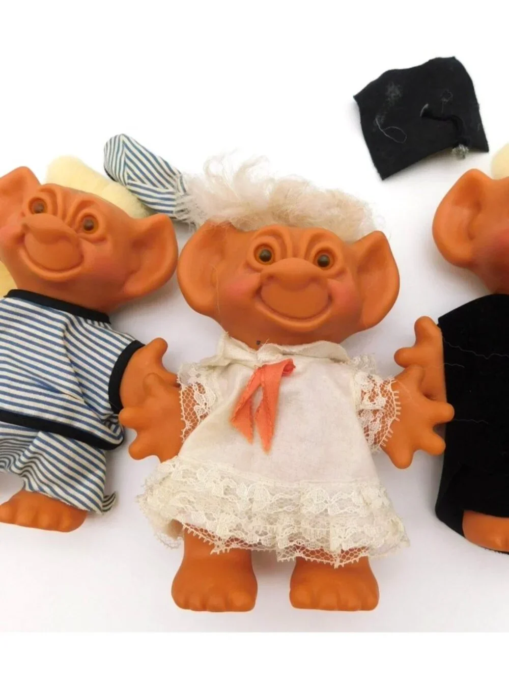 Vintage 3 Uneeda Wishnik Troll Dolls 1966 Hong Kong Graduate Striped